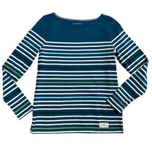 TALBOTS Authentic Talbots Shirt Brigitte Blue Green Stripes Thick Cotton XS